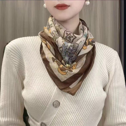 2025 New Warm Square Scarf Magnetic Buckle Triangle Silk Scarf Cotton Scarf Women's Spring, Autumn and Winter Style Scarf with Elegant and Versatile Style