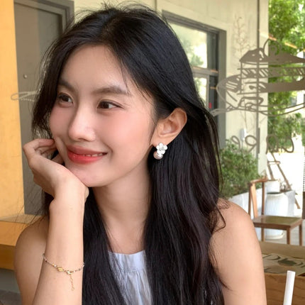 Light Luxury Elegant Flower Pearl Earrings Women's Niche Design High-End Zircon Earrings French Earrings Korean Style