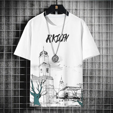 New Quick-drying Ice Silk Gradient suit Men's Short-sleeved T-shirt Summer Casual Shorts Sports Two-piece Handsome Men's Wear