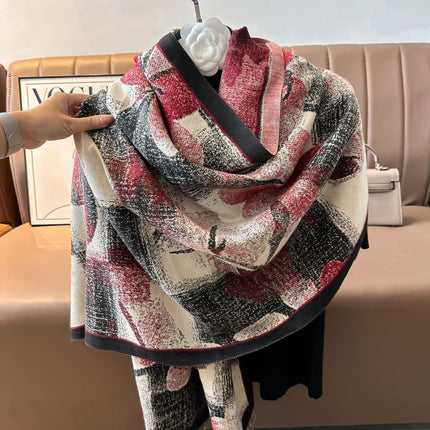 Winter Digital Print Extended Thick Graffiti Flower Warm Cashmere Scarf for Cold Protection and Elegant Shawl Wholesale