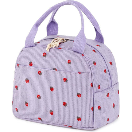 Cross-Border New Product Corduroy Printed Portable Lunch Bag Large Capacity Fresh-Keeping Lunch Bag Suitable for Outdoor Camping