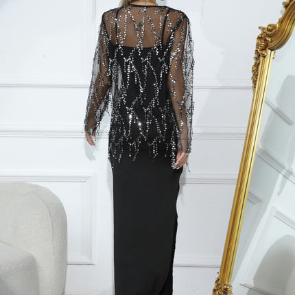 2024 autumn new clothes cross-border women's sequined tassel blouse suspender dress two-piece set