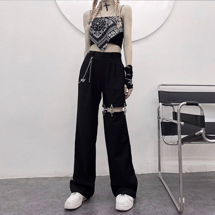 High-Waisted Women's Summer Pants, New Harajuku Style Straight-Leg Pants, Hollow-Out Wide-Leg Pants, Trendy Suit Pants That Make Legs Look Longer