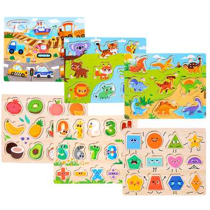 Cross-border Wooden Children's Early Education Interesting Enlightenment Cognition Matching Jigsaw Puzzle Exercise Hand-eye Coordination Educational Toys