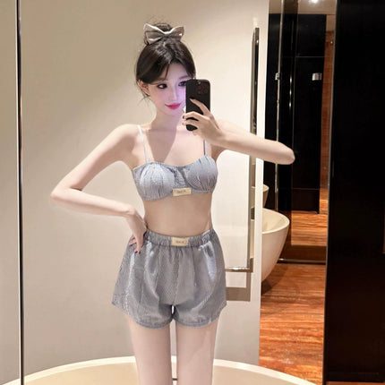 Swimsuit Women's New Separates Blue Stripe Shorts Bikini Sexy Slimming Push up Hot Spring Beach Vacation