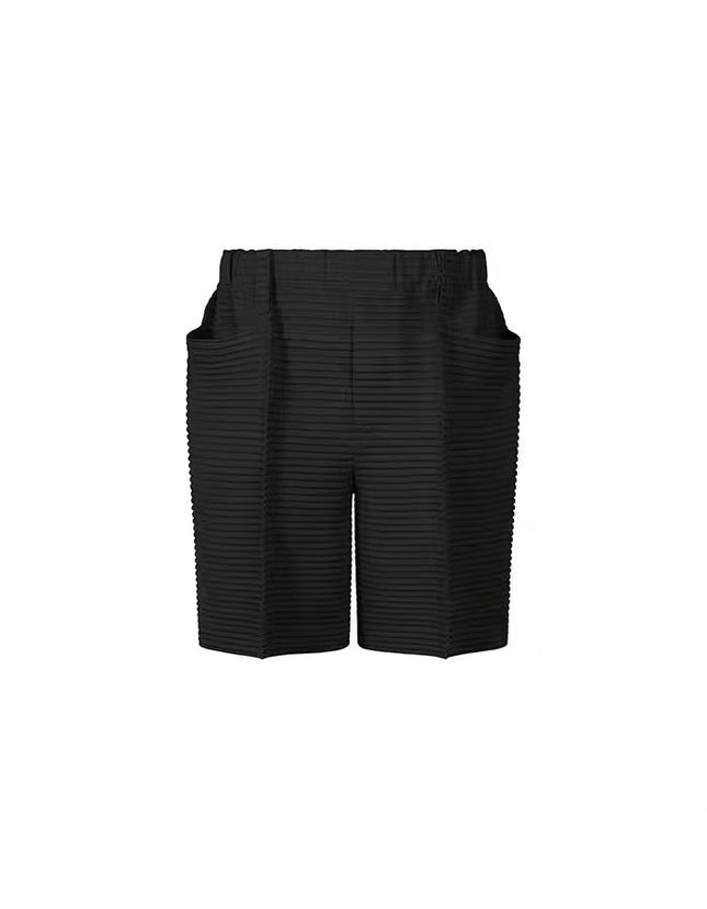 Minimalist Series | Advanced Design Miyake Style Pleated Horizontal Arc Solid Color Loose Shorts JF278