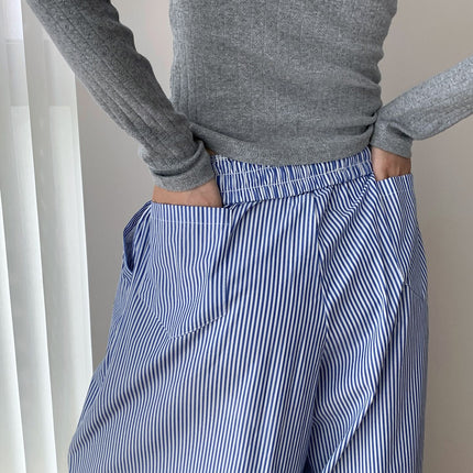 Dorothy's New Autum Product Blue Stripesd Relaxed Wear Stripesd Wide-Leg Pants Women's Loose Drawstring Casual Pants
