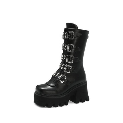 Martin Boots Women's High-heeled Motorcycle Boots Foreign Trade Autumn and Winter New Arrival Boots Thick-soled Short Boots Women's Punk Style Mid-heeled Boots