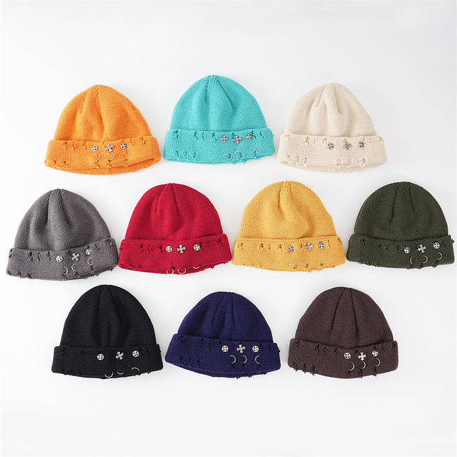 2025 Winter Simple Letter Pullover Hat Round Top Brimless Thickened Acrylic Fashionable Warm Knitted Hat