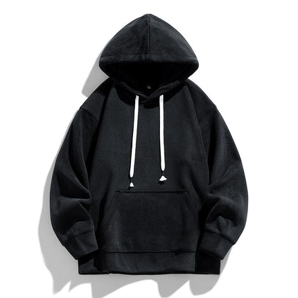 National fashion hollow board polar fleece warm hoodie men's loose long sleeve thickened sweater solid color casual sports top