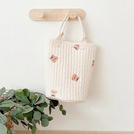 2022South Korea new baby stroller storage hanging bag feeding bottle diaper bag cotton embroidery portable bucket bag