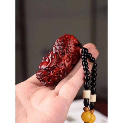 Lobular red sandalwood wood carving handle piece fortune pendant brave play piece text wealth pendant wood text play crafts
