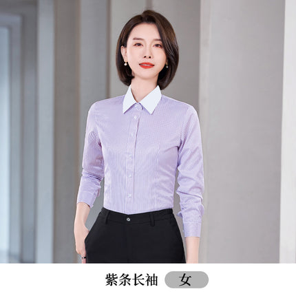 Striped Shirt Women's Short-sleeved Business Workwear Men's and Women's Business Wear Shirt Black Office White-collar Work Clothes suit