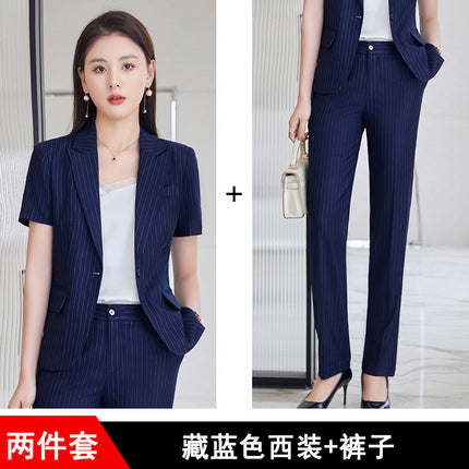 Hotel Front Desk Jewelry Store Work Clothes Classy New Stripesd Suit Suit Women's Summer Thin Short-Sleeved Business Wear