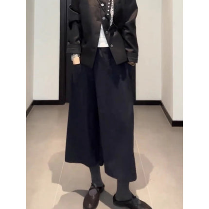 Fat Design Elastic Waist High Waist Skirt Women's Spring Large Size Pear-Shaped Figure Slimming Wide Leg Culottes