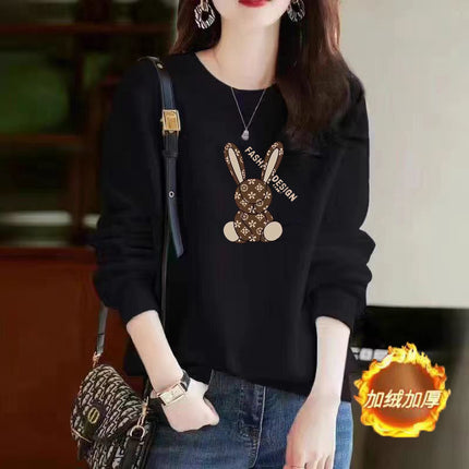 Heavy Chinese Cotton Sweater fleece-lined Thickened Autumn and Winter Printed Loose Couple's Top Long Sleeve Unisex Base Shirt