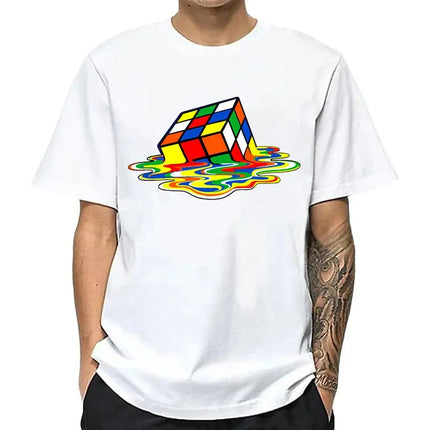 Men's High-Quality Pure Cotton Magic Square Print O-Neck Men's T-Shirt Casual Cool Hip-Hop Short-Sleeved Top