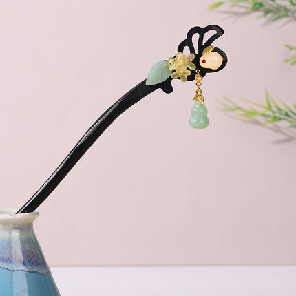 Antique Hairpin Step Tassel Wood Hairpin Imitation Ebony Headwear Disc Hair Simple Accessories Ancient Dress Hairpin Women's Hair