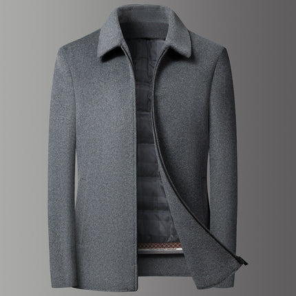 Winter High-end Short Woolen Jacket Men's Removable Warm Down Liner Casual Trendy Thick Cotton Jacket
