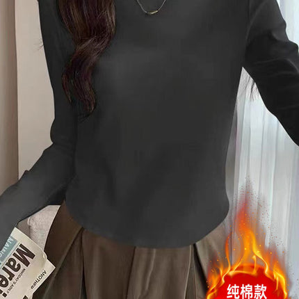 Cross-Border Amazon Fleece-Lined Thickened Base Shirt for Women, Long-Sleeve Top with Regular Shoulders, Slimming, 2025 Autumn and Winter Half-High Collar