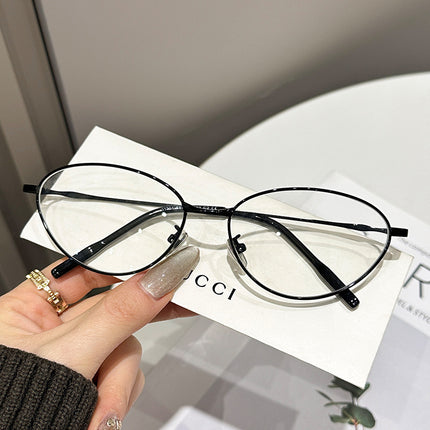 Korean Style Retro Ultra-Light Metal Glasses Frame Anti-Blue Light Glasses Frame High-End Glasses Frame Women's Cat-Eye Glasses