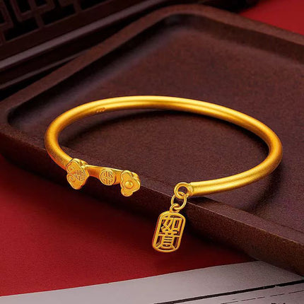 Gold-Plated Chinese-Style Ethnic Vintage Open-Ended Bracelet Niche Retro Gold-Plated Ruyi Bracelet Same Style as Gold Store