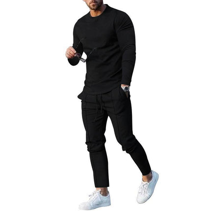 European goods foreign trade men's suit spring and autumn two-piece crew neck long sleeve t-shirt trousers suit men's autumn casual wear