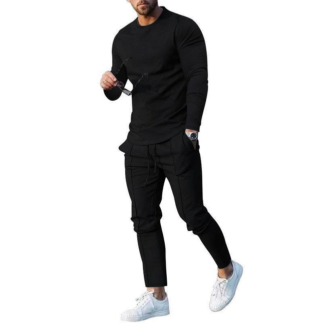 European goods foreign trade men's suit spring and autumn two-piece crew neck long sleeve t-shirt trousers suit men's autumn casual wear