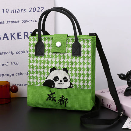 Cute Panda National Style Trendy Tote Bag Crossbody Large Handbag All-match Daily Casual Soft Rubber Handle