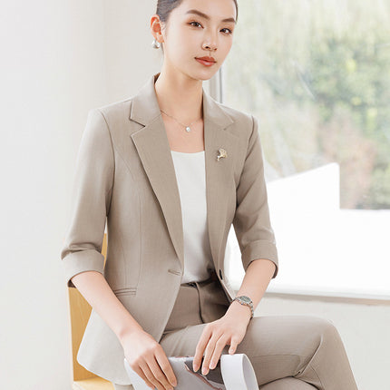 Cross-Border Professional Attire Mid-Sleeve Suit Set for Women, Summer New Fashion Formal Slim-Fit Short Suit, Front Desk Work Uniform