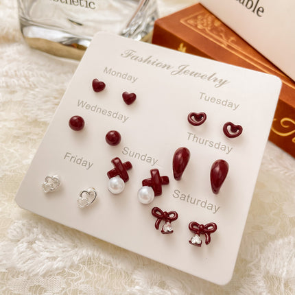 Autumn and Winter Vintage Angora Red Silver Needle Earrings High-end Sense White Exquisite Sweet Elegant All-match Bow Earrings