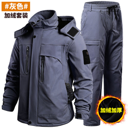 Cross-Border Men's Winter Velvet Thickened Military Fan Workwear Suit Soft Shell Waterproof Wind-Resistant and Wear-Resistant Cycling Workwear