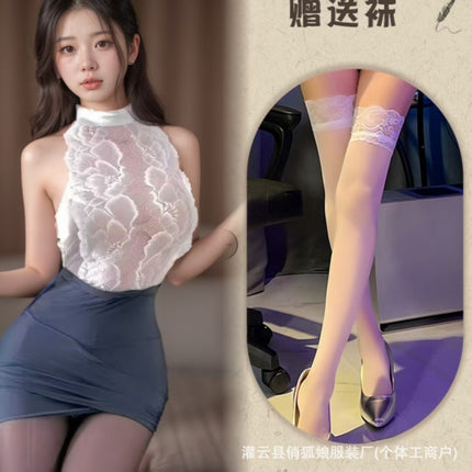 Sexy Lingerie Night Sexy Pure Lust Secretary Uniform Suit Lace Women's Hip Skirt Free of Taking Off Ol Role Play