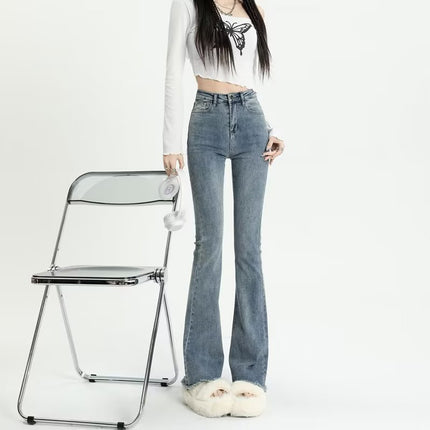 light blue Micro-La Jeans Women's 2024 Summer New High Waist Slim-Fit Slimming Casual All-Match Trendy Horseshoe Pants