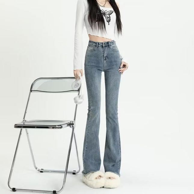 light blue Micro-La Jeans Women's 2024 Summer New High Waist Slim-Fit Slimming Casual All-Match Trendy Horseshoe Pants