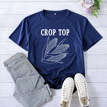 Cross-border Foreign Trade Amazon Crop Top Printed Short-sleeved Women's Summer Casual Loose Round Neck Casual All-match