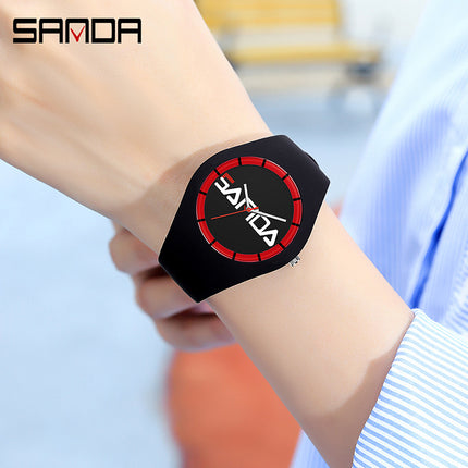 SANDA Outdoor Sports Watch Simple Waterproof Men's and Women's Fashion Quartz Watch Silicone Tape Casual Student Quartz Watch