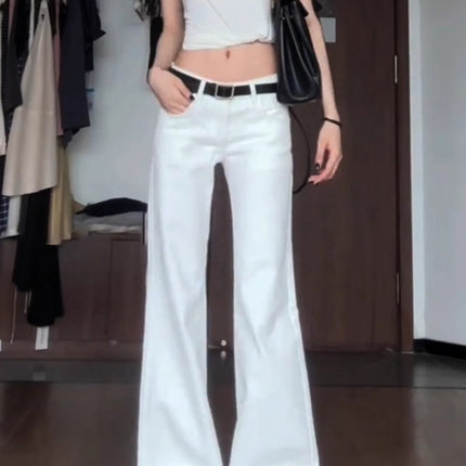 White Low-Rise Flared Jeans for Women 2025 Autumn New Petite Slimming Bell-Bottom Floor-Length Pants