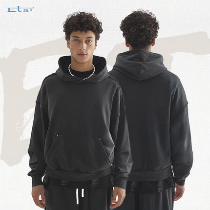 ETAI Men's Wear | Chao Brand Short Wide Wash Water to Make Old Wei Yi High Quality Broken Seam Stitching Spray Ma Ji Heavy Wei Yi