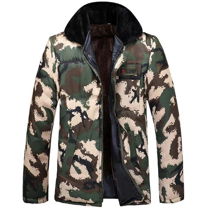 Winter camouflage cotton-padded jacket men's cold-proof warm outdoor overalls hooded thickened cotton overcoat labor protection wholesale