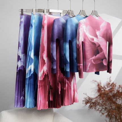 Fashion Suit Women's Skirt Outfit Complete Set of Pleated T-Shirt Tops and Skirts Casual Elegant Two-Piece Set