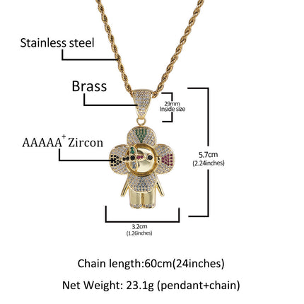 European and American hip-hop new niche design donkey flower pendant copper inlay 5A zircon personality tide brand necklace a generation of hair