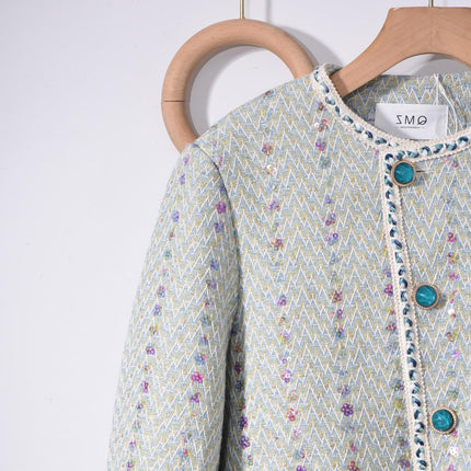 Chanel-Style Women's Suit 2026 Spring and Autumn New Woven Heavy Sequin Short Jacket and Long Skirt Two-Piece Set