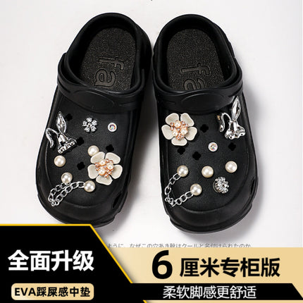 High-Heeled Clogs for Women, Summer Platform Thick-Soled Cartoon Two-Way Wear Closed-Toe Non-Slip Sandals for Outdoor Use in Summer