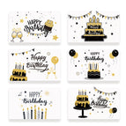 Birthday card-black gold horizontal version 05 [6 cards + 6 envelopes + 6 stickers]