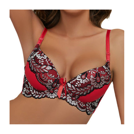 Wholesale In-Stock European and American Style Lace Push-Up Women's Single Bra, Foreign Trade Bra with Adjustable Back Three-Row Hook Closure