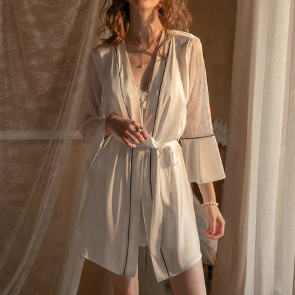 Sexy Pajamas Women's Summer Ice Silk 2025 New Style with Chest Pad Lace Sling Nightgown Two-Piece Summer Nightgown