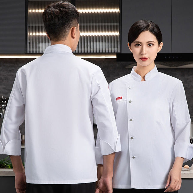 Long-sleeved chef overalls men's kitchen short-sleeved hotel high-end chef clothing breathable net hotel chef