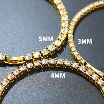 Cross-Border Hip-Hop Single-Row Alloy Tennis Chain 3Mm4Mm5Mm Diamond-Encrusted Bracelet Tennis Chain Hip-Hop Chain