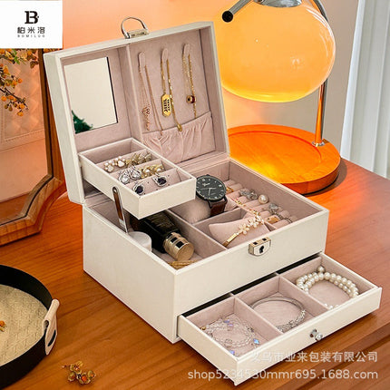 Diamond Pattern Jewelry Box Necklace Ring Jewelry Storage Box Three-Layer Anti-Oxidation Jewelry Box Moisture-Proof and Anti-Oxidation